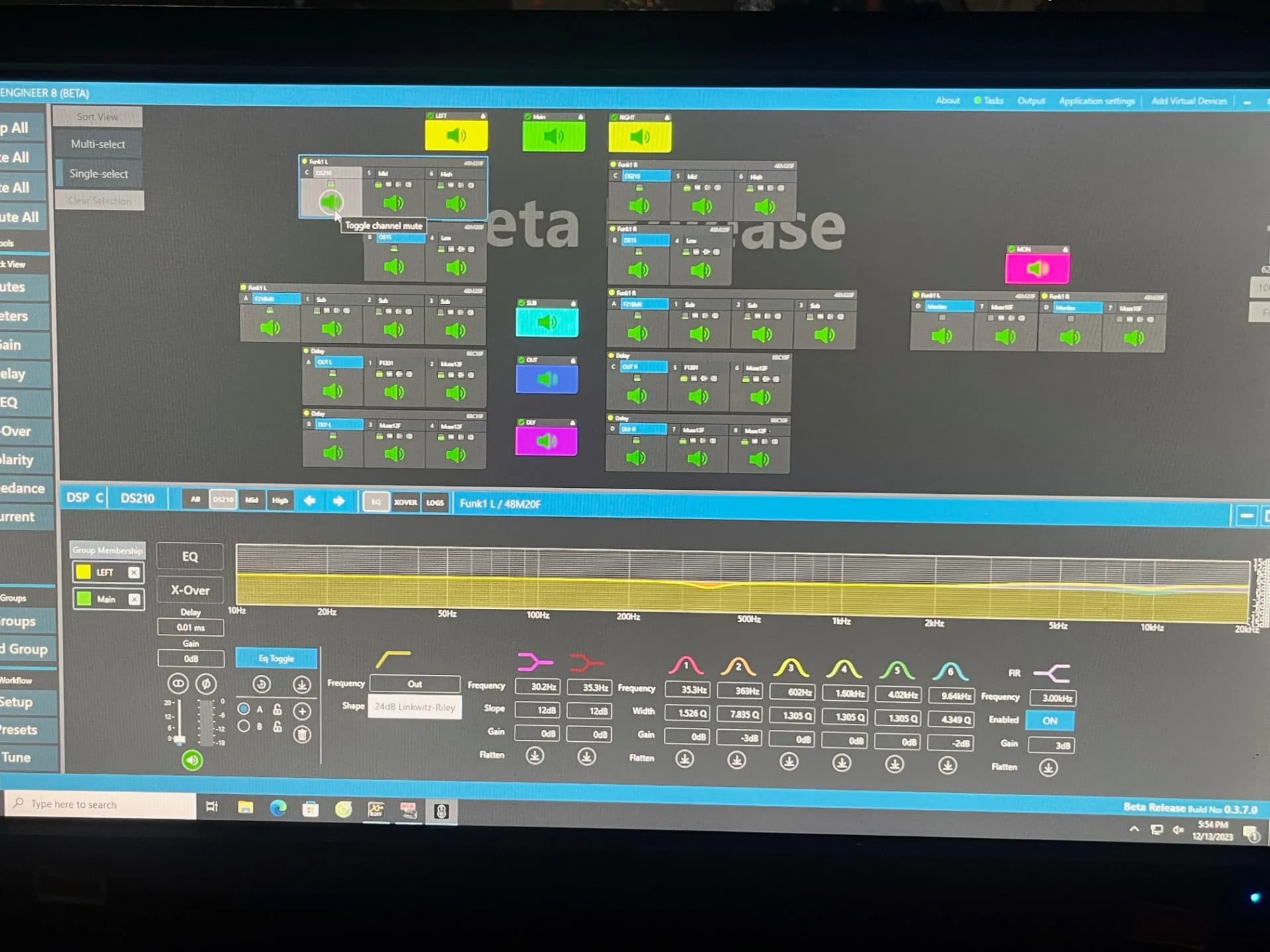 Thiết lập DSP trên phần mềm Linea Research Sound Engineer 8 (SE8) — cấu hình EQ, X-Over và FIR cho hệ thống Kosho Club.